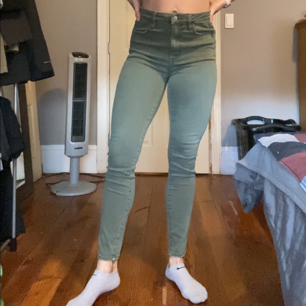American eagle super hi-rise jegging olive green
